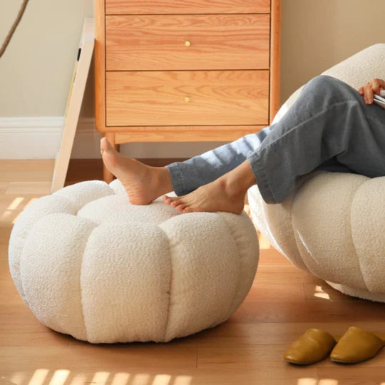 Fleece White Pumpkin Sofa Chair with Footstool